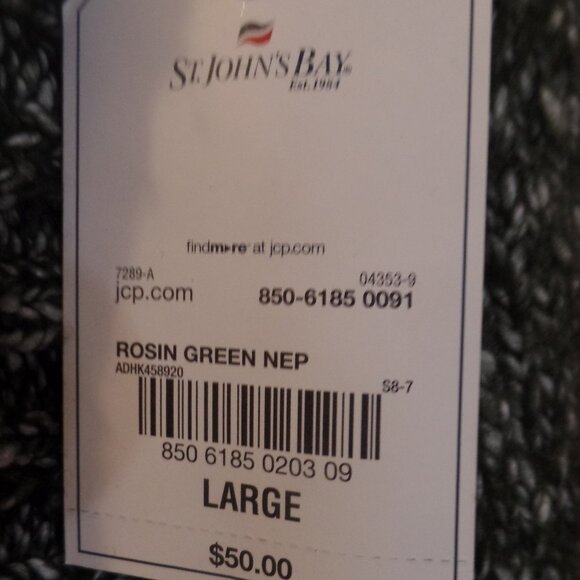 St. John's Bay Dark Green Knit Cardigan, Size L, NWT - Picture 3 of 3